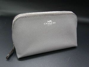 ■美品■ COACH コーチ レザー ポーチ メイクポーチ 化粧ポーチ マルチケース 小物入れ グレー系 DE1571