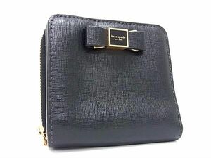 1円 ■美品■kate spade ケイトスペード モーガン ボウ レザー 二つ折り 財布 ウォレット 小銭入れ 札入れ レディース ブラック系 AV8469