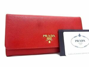 1円 ■美品■ PRADA プラダ 1M1132 サフィアーノレザー 二つ折り 長財布 ウォレット 小銭入れ 札入れ レディース レッド系 EA2070