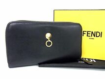 1円 ■美品■ FENDI フェンディ バイザウェイ レザー ラウンドファスナー 二つ折り 長財布 ウォレット 札入れ ブラック系 AX4463_画像1