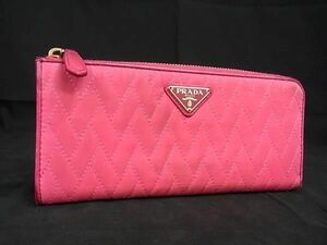 1円 PRADA プラダ テスートナイロン キルティング L字ファスナー 長財布 ウォレット 札入れ 小銭入れ レディース ピンク系 FA1765