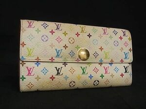 1円 LOUIS VUITTON ルイヴィトン M60004 モノグラムマルチカラー ポシェット ポルト モネ クレディ 二つ折り 長財布 アイボリー系 AX4802