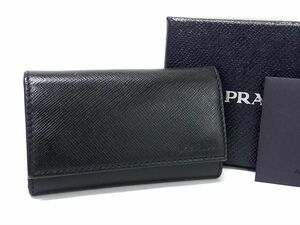 1円 ■極美品■ PRADA プラダ 2PG222 サフィアーノレザー 6連 キーケース 鍵入れ レディース メンズ 紳士 ブラック系 FA2251