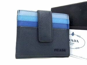 1円 ■美品■ PRADA プラダ 2MC049 サフィアーノレザー 二つ折り カードケース カード入れ 定期入れ メンズ レディース ネイビー系 FA2961