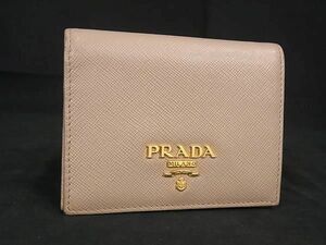 1円 ■美品■ PRADA プラダ サフィアーノレザー 二つ折り 財布 ウォレット 小銭入れ 札入れ レディース ベージュ系 FA2940