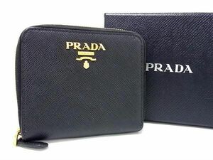 1円 ■極美品■ PRADA プラダ サフィアーノレザー 二つ折り 財布 ウォレット 札入れ 小銭入れ レディース ブラック系 FA2990