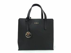 1円 ■美品■ FURLA フルラ サリー レザー チャーム付き ハンドバッグ トートバッグ レディース ブラック系 BK0103