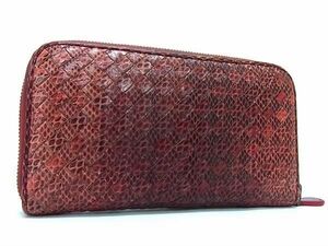 1円 ■極上■本物■ BOTTEGA VENETA ボッテガヴェネタ イントレチャート アイヤーズ パイソン 長財布 ウォレット ボルドー系 AZ1228