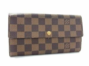 1円 ■美品■ LOUIS VUITTON ルイヴィトン N61726 ダミエ ポルトフォイユ サラ 二つ折り 長財布 ウォレット レディース ブラウン系 AX4207