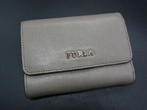 ■美品■ FURLA フルラ レザー 三つ折り 財布 ウォレット 札入れ 小銭入れ レディース グレージュ系 DE1344