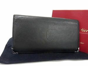 1円 ■美品■ Cartier カルティエ マストライン レザー 二つ折り 長財布 ウォレット 札入れ 小銭入れ 紳士 メンズ ブラック系 AV8166