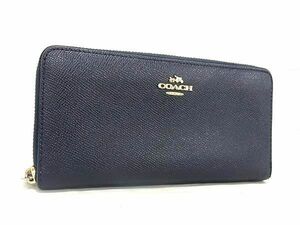 1円 ■美品■ COACH コーチ 58857 レザー ラウンドファスナー 長財布 ウォレット 札入れ 小銭入れ カード入れ ネイビー系 FA1758