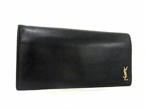 1円 SAINT LAURENT サンローラン カサンドラ レザー 二つ折り 長財布 ウォレット 札入れ 小銭入れ カード入れ ブラック系 FA1770