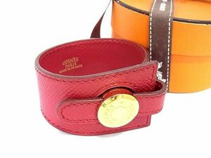 1円 ■新品同様■ HERMES エルメス ダルヴィ セリエ レザー ゴールド金具 ブレスレット アクセサリー □C刻印 レッド系 FA3038