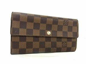 1円 LOUIS VUITTON ルイヴィトン N61734 ダミエ ポルトフォイユサラ 二つ折り 長財布 ウォレット 小銭入れ 札入れ ブラウン系 FA3256