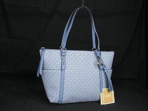 1円 ■新品■未使用■ MICHAEL KORS マイケルコース MK柄 PVC×レザー トートバッグ ショルダーバッグ 肩掛け アイスブルー系 AW3932