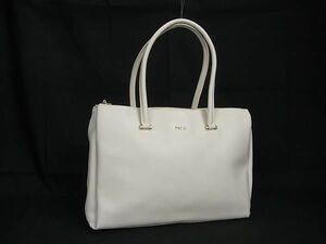 1円 ■美品■ FURLA フルラ ロータス レザー ハンドバッグ トート ショルダー レディース ホワイト系 BK0126