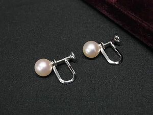 1円 ■極美品■ MIKIMOTO ミキモト 本真珠 アコヤ真珠 パール 約7mm SV925 ネジ式 イヤリング アクセサリー レディース シルバー系 BK0352