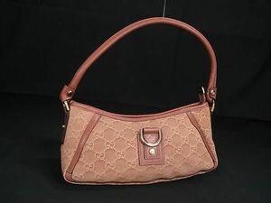 1円 ■美品■ GUCCI グッチ 130939 アビー GG柄 スエード×レザー ワンハンドル ハンドバッグ ショルダー 肩掛け コーラルピンク系 FC0516