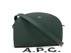 ■新品■未使用■ A.P.C. アーペーセー ハーフムーン レザー クロスボディ ショルダーバッグ メンズ レディース グリーン系 FA1113