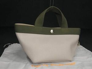 # ultimate beautiful goods # Herve Chapelier Herve Chapelier leather boat shape tote bag handbag Mini bag lady's gray ju series × khaki series AZ0502