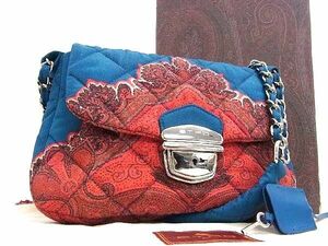 # as good as new # ETRO Etro canvas peiz Lee pattern chain shoulder bag lady's blue group × red group BJ1040