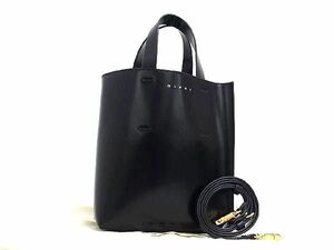 # как новый # MARNI Marni myuzeo кожа 2WAY Cross корпус ручная сумочка сумка на плечо женский оттенок черного FA1343