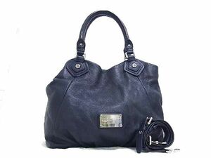 1円 ■美品■ MARC JACOBS マークジェイコブス レザー 2WAY トート ショルダー ボディバッグ 肩掛け 斜め掛け ネイビー系 FA2042