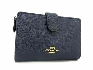 1円 ■美品■ COACH コーチ F11484 ミディアム レザー 二つ折り 財布 ウォレット 小銭入れ 札入れ レディース ネイビー系 AW3811