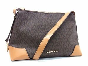 1円 ■美品■ MICHAEL KORS マイケルコース 30H8GCBM2B MK柄 PVC×レザー クロスボディ ショルダーバッグ レディース ブラウン系 DA8168