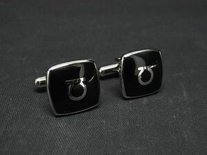 1円 ■美品■ Salvatore Ferragamo フェラガモ ガンチーニ カフスボタン カフリンクス アクセサリー 紳士 メンズ ブラック系 AV9823