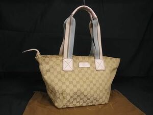 1円 GUCCI グッチ 131230 214397 GGキャンバス×レザー ショルダーバッグ トート 肩掛け ベージュ系×ピンク系 AZ1143