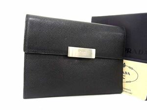 1円 ■美品■ PRADA プラダ M510C サフィアーノレザー 三つ折り 財布 ウォレット 小銭入れ メンズ レディース ブラック系 AW4165