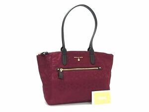 1円 ■極美品■ MICHAEL KORS マイケルコース ナイロン 総柄 ハンドバッグ トート ショルダー レディース ボルドー系 DA8200