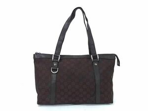 1円 GUCCI グッチ 268640 GG柄 ナイロンキャンバス×レザー トートバッグ ショルダー 肩掛けかばん レディース メンズ ブラウン系 AZ1141