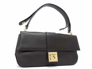 1円 ■極美品■ Salvatore Ferragamo フェラガモ DY-21 1780 ガンチーニ レザー 2WAY ハンドバッグ ショルダー ダークブラウン系 FC1283