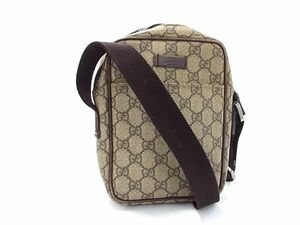 1円 GUCCI グッチ 122754 1669 GGスプリーム PVC クロスボディ ショルダーバッグ ポシェット メンズ レディース ベージュ系 AZ1181