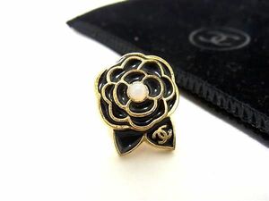 1円 ■美品■ CHANEL シャネル カメリア 02A ピンブローチ ピンバッチ アクセサリー ゴールド系×ブラック系 AX4516