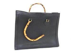 1円 GUCCI グッチ 002 1997 0259 バンブー レザー ハンドバッグ トートバッグ レディース メンズ ブラック系 CC2279