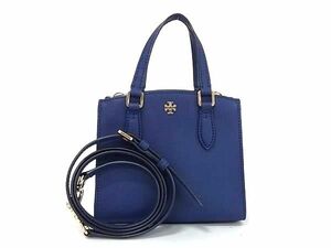 1円 ■極美品■ TORY BURCH トリーバーチ レザー 2WAY ハンドバッグ ショルダー トート 斜め掛け レディース ブルー系 FA1583