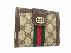 1円 GUCCI グッチ シェリーライン GG柄 PVC 二つ折り 財布 ウォレット 札入れ 小銭入れ メンズ レディース ベージュ系 AY1271