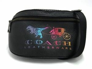 1円 ■新品同様■ COACH コーチ 72688 レキシー レザー ウエストバッグ ウエストポーチ ボディバッグ レディース ブラック系 AV7337