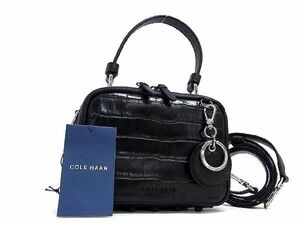 1円 ■新品■未使用■ COLE HAAN コールハーン レザー クロスボディ 2WAY ハンドバッグ ショルダー 斜め掛け ブラック系 FC1368