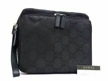 1円 GUCCI グッチ 018 1603 001998 GG柄 ナイロン セカンドバッグ クラッチ ポーチ マルチケース 小物入れ ブラック系 AZ1176_画像1