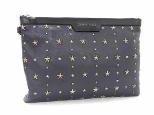 1円 ■極美品■ JIMMY CHOO ジミーチュウ デレク スタースタッズ レザー クラッチバッグ セカンドバッグ ダークネイビー系 FA1592