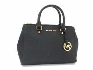 1円 ■美品■ MICHAEL KORS マイケルコース レザー チャーム付き ハンドバッグ トートバッグ レディース ブラック系 DA8199