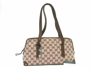 1円 ■美品■ GUCCI グッチ 001 4283 204990 GGキャンバス×レザー ショルダーバッグ 肩掛け レディース ピンク系×ブラウン系 AZ1163