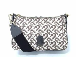 1円 ■美品■ FURLA フルラ ナイロン×レザー 総柄 ショルダーバッグ ポシェット 斜め掛けかばん グレージュ系×アイボリー系 FC1460