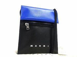 ■新品同様■ MARNI マルニ PVC クロスボディ ショルダーバッグ ポシェット メンズ レディース ブラック系×ブルー系 FC0124