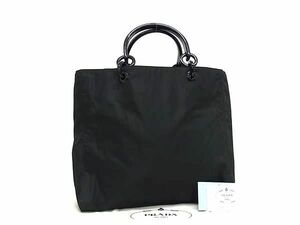 1円 ■美品■ PRADA プラダ B6950 プラスチックハンドル テスートナイロン ハンドバッグ トートバッグ レディース ブラック系 BG7579